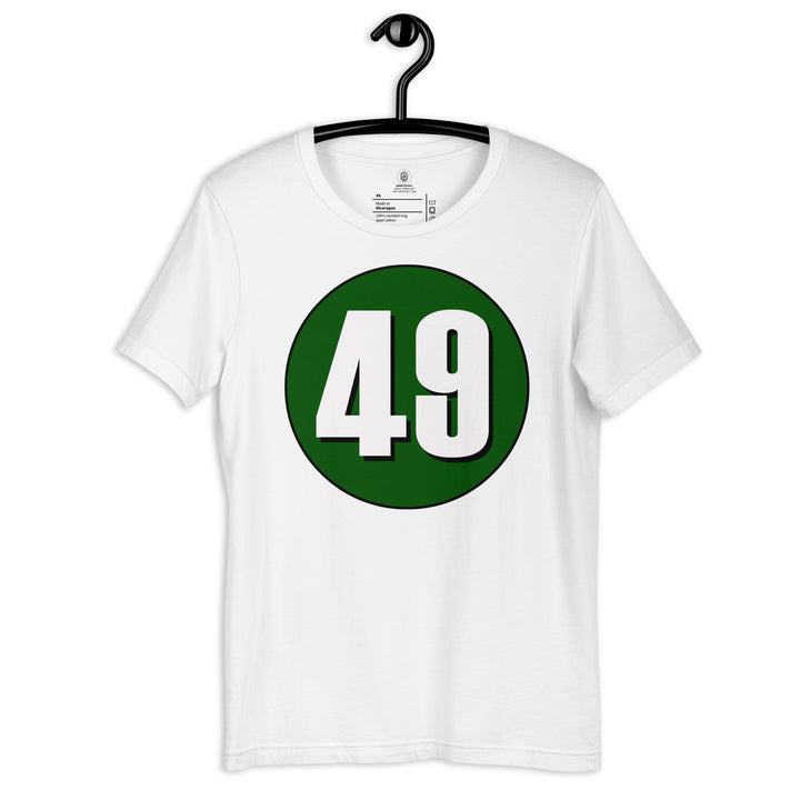 Unisex t-shirt: White on Hunter Green 49