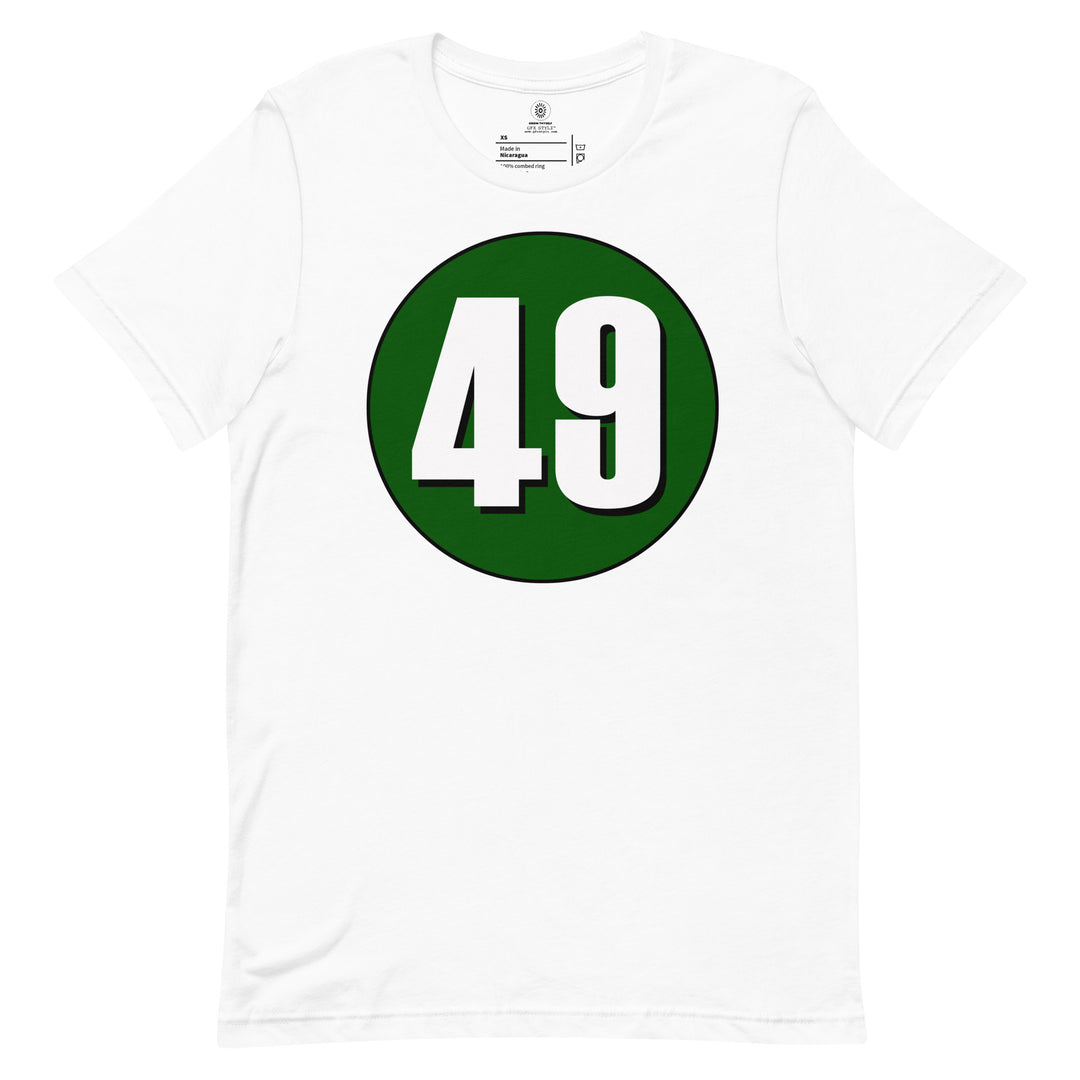 Unisex t-shirt: White on Hunter Green 49