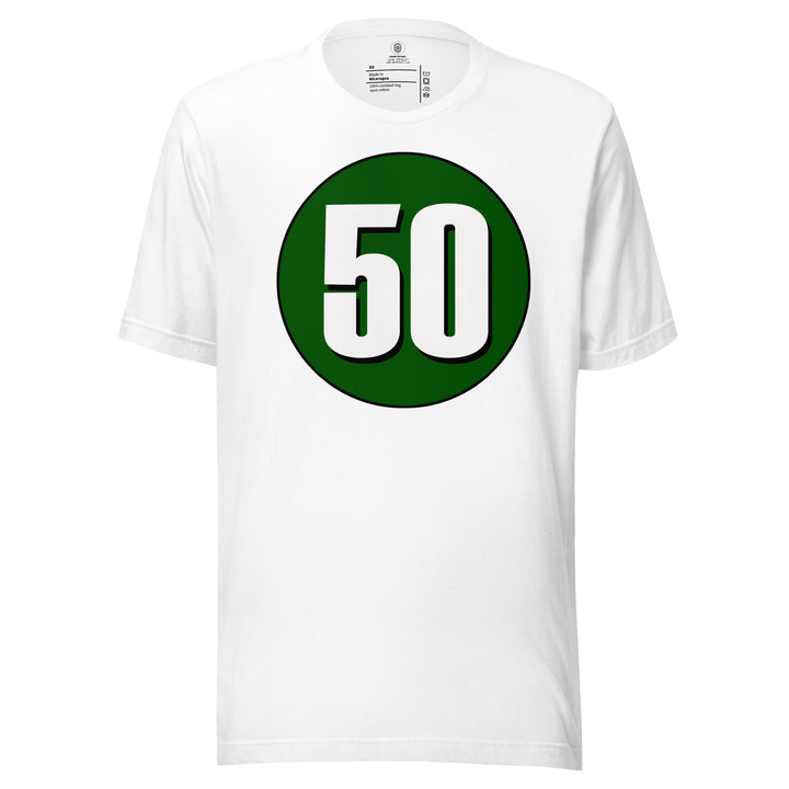 Unisex t-shirt: White on Hunter Green 50