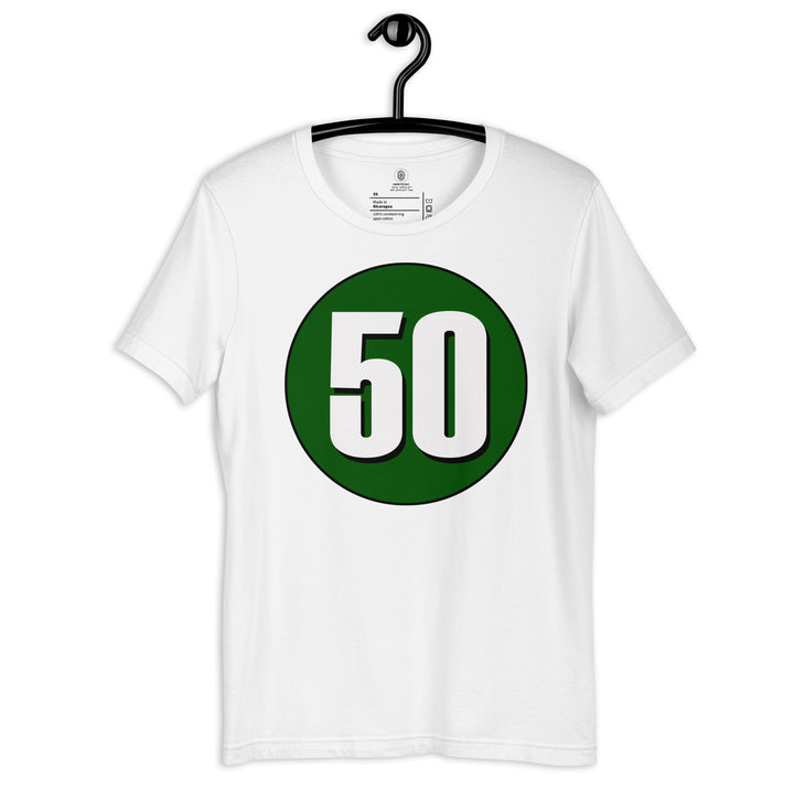 Unisex t-shirt: White on Hunter Green 50