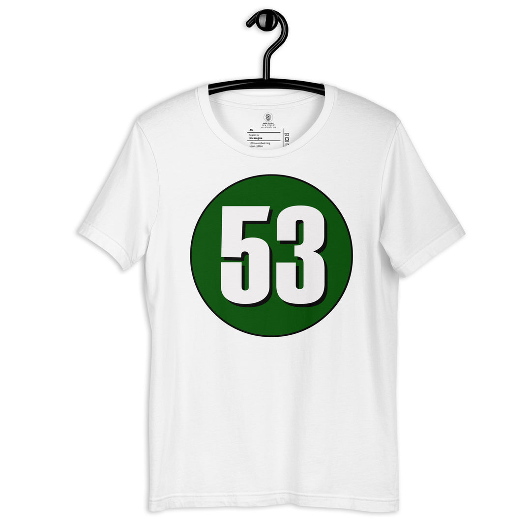 Unisex t-shirt: White on Hunter Green 53