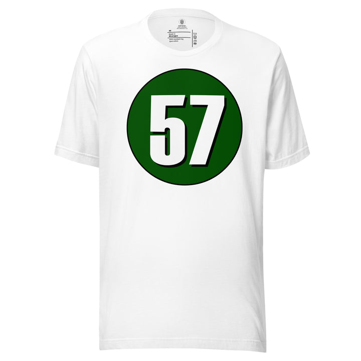 Unisex t-shirt: White on Hunter Green 57