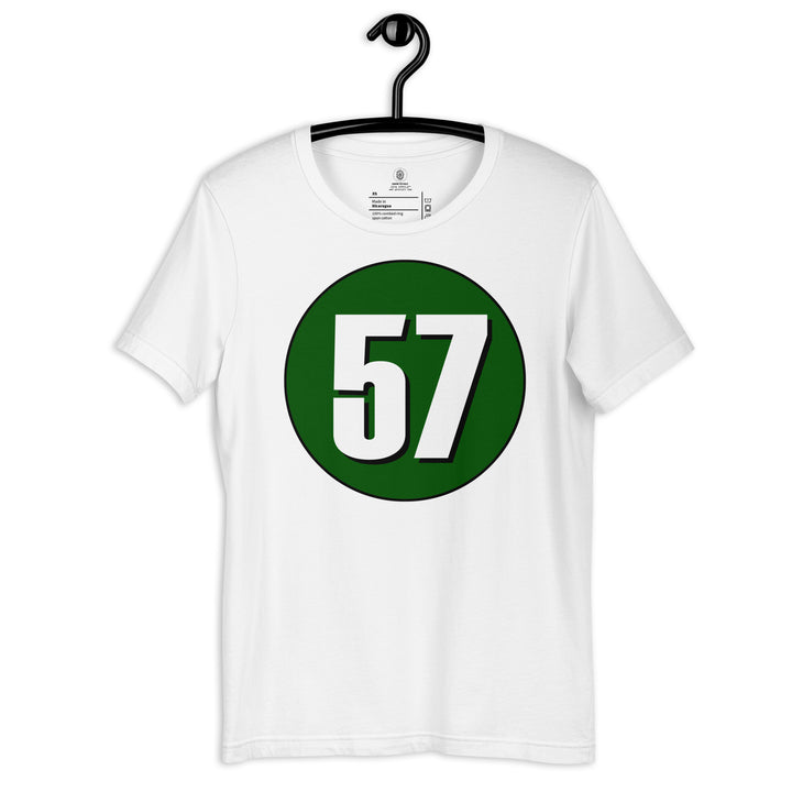 Unisex t-shirt: White on Hunter Green 57