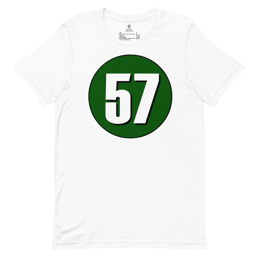 Unisex t-shirt: White on Hunter Green 57