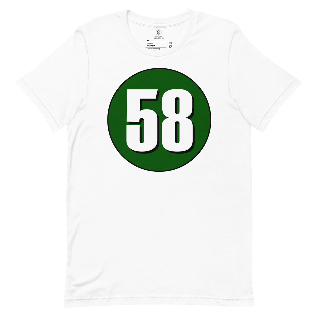 Unisex t-shirt: White on Hunter Green 58