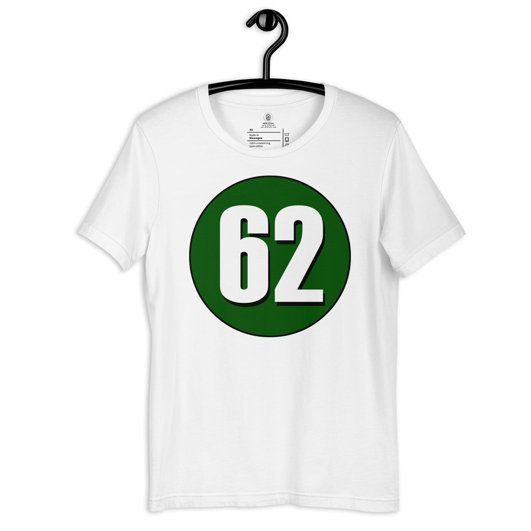 Unisex t-shirt: White on Hunter Green 62