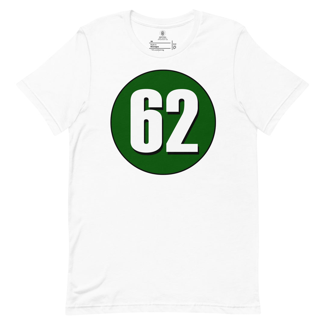 Unisex t-shirt: White on Hunter Green 62