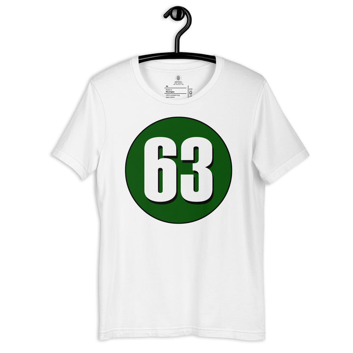 Unisex t-shirt: White on Hunter Green 63