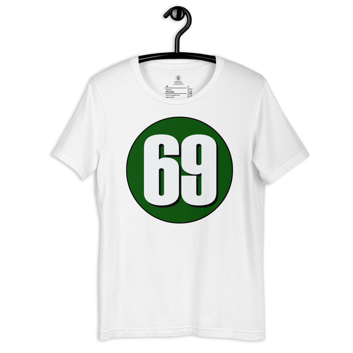 Unisex t-shirt: White on Hunter Green 69