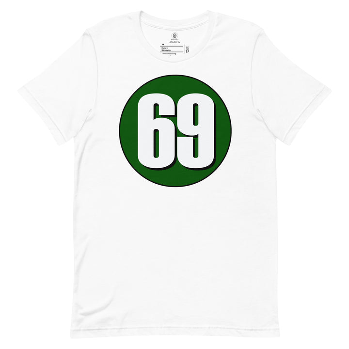 Unisex t-shirt: White on Hunter Green 69