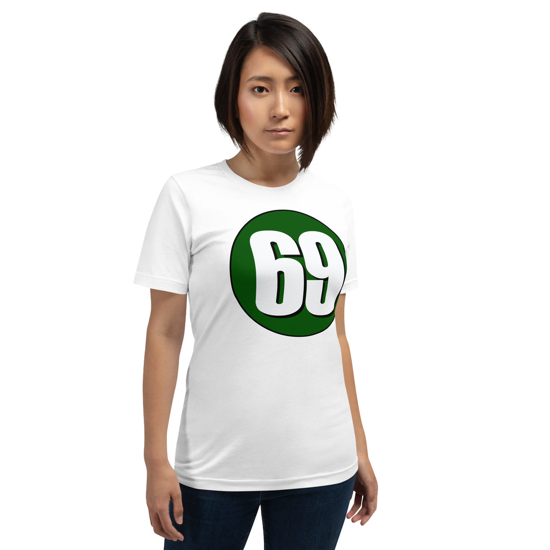 Unisex t-shirt: White on Hunter Green 69