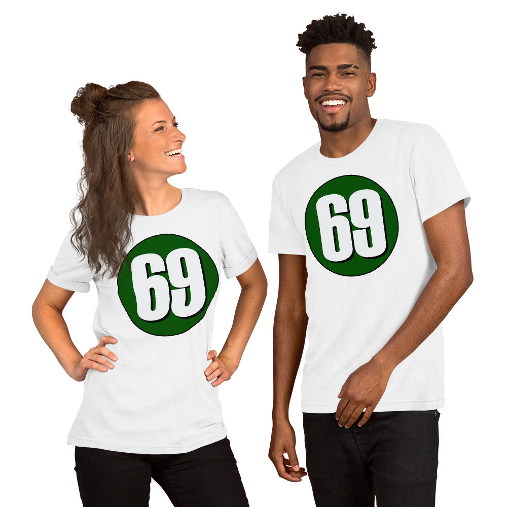 Unisex t-shirt: White on Hunter Green 69