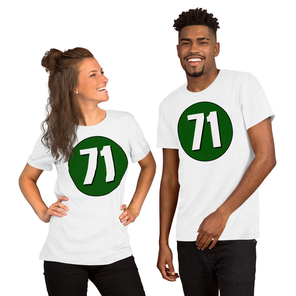 Unisex t-shirt: White on Hunter Green 71