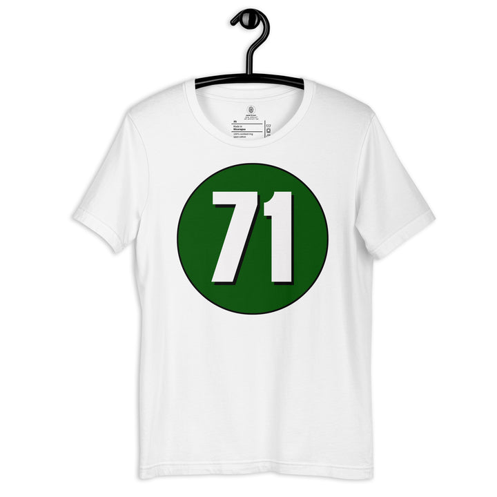 Unisex t-shirt: White on Hunter Green 71