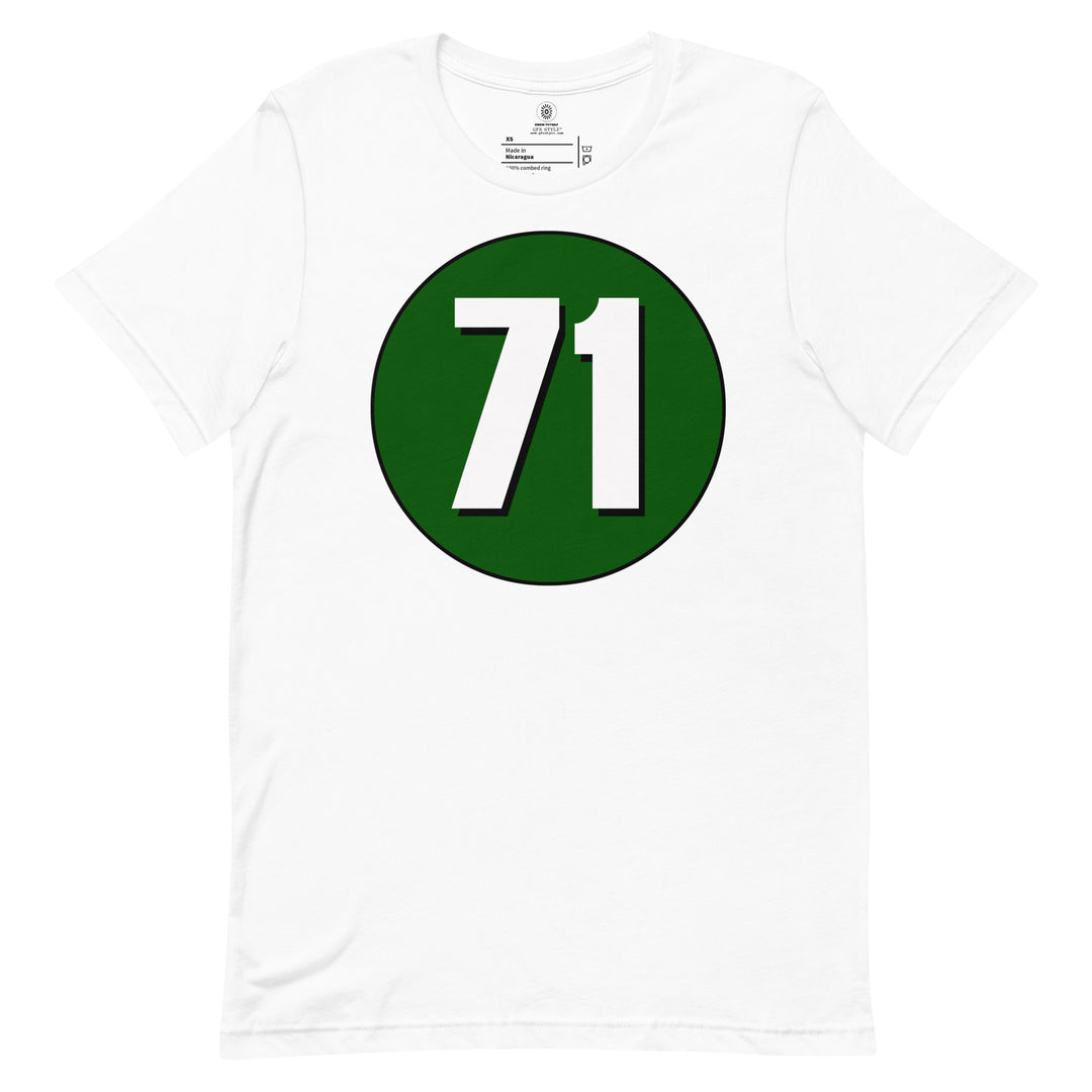 Unisex t-shirt: White on Hunter Green 71