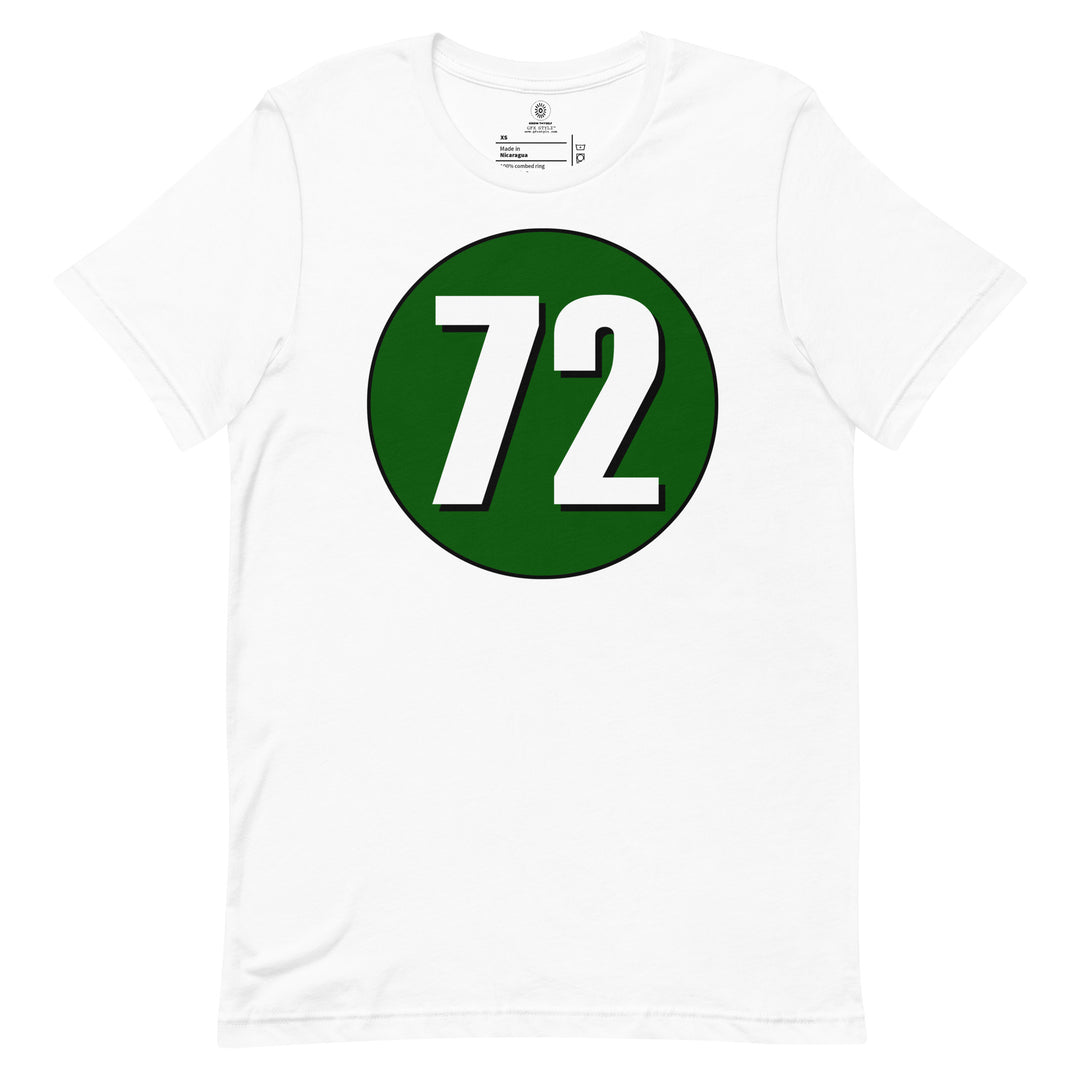 Unisex t-shirt: White on Hunter Green 72