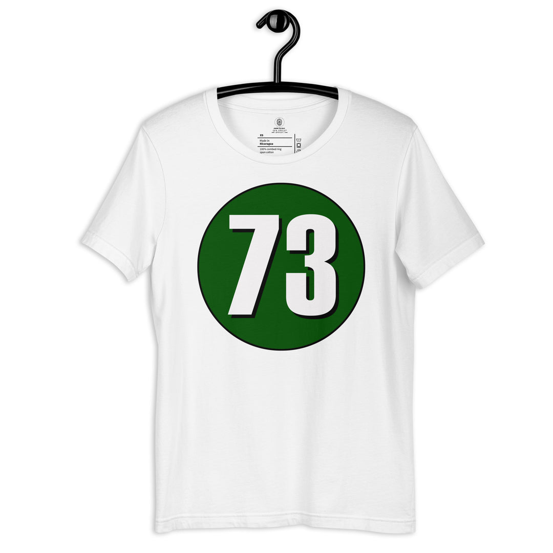 Unisex t-shirt: White on Hunter Green 73