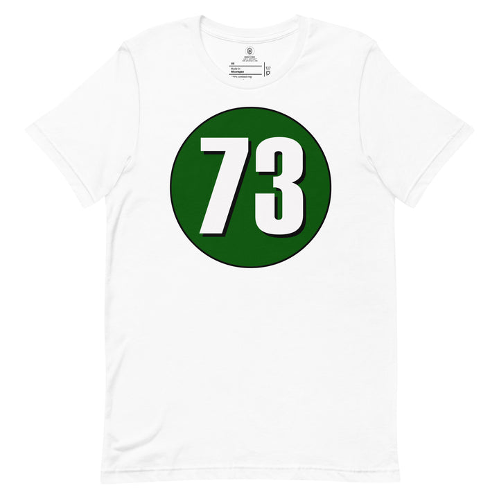 Unisex t-shirt: White on Hunter Green 73