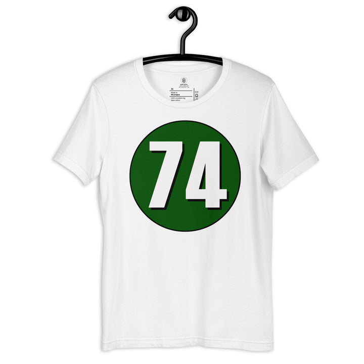 Unisex t-shirt: White on Hunter Green 74