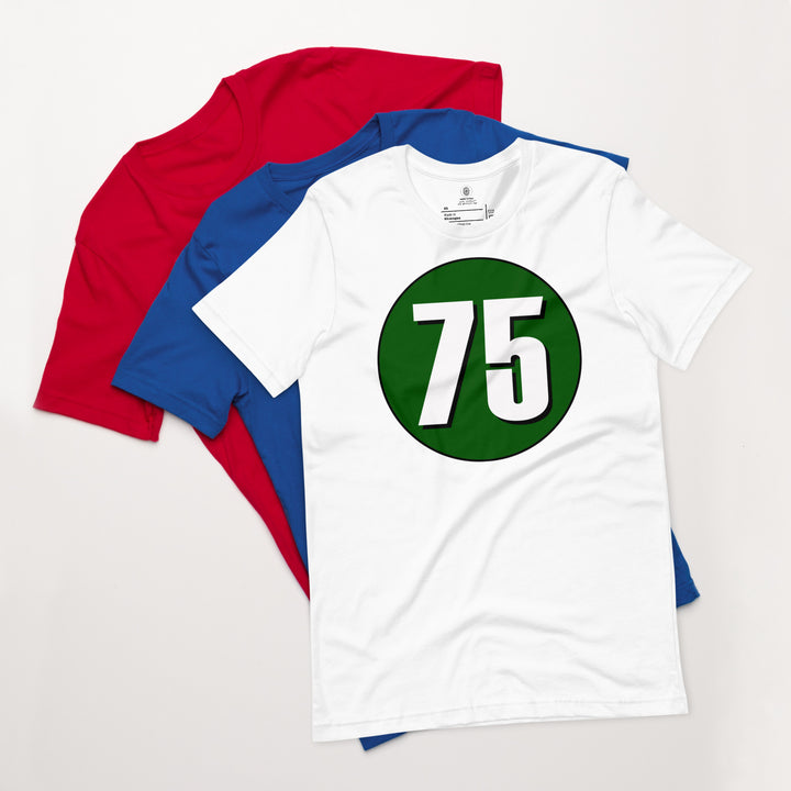 Unisex t-shirt: White on Hunter Green 75