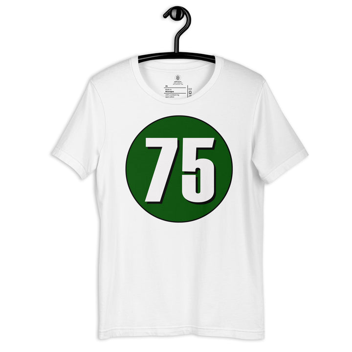 Unisex t-shirt: White on Hunter Green 75