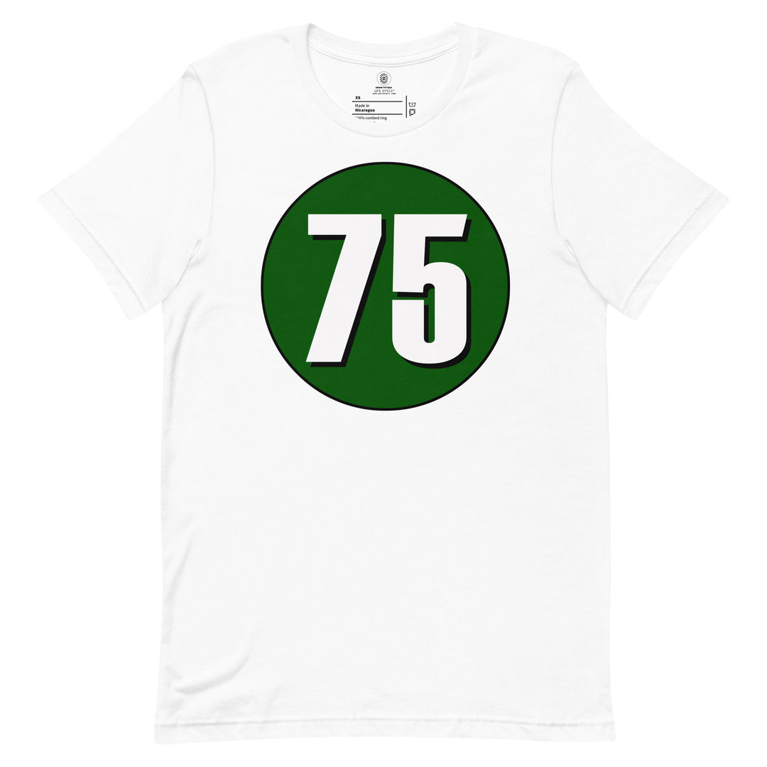 Unisex t-shirt: White on Hunter Green 75