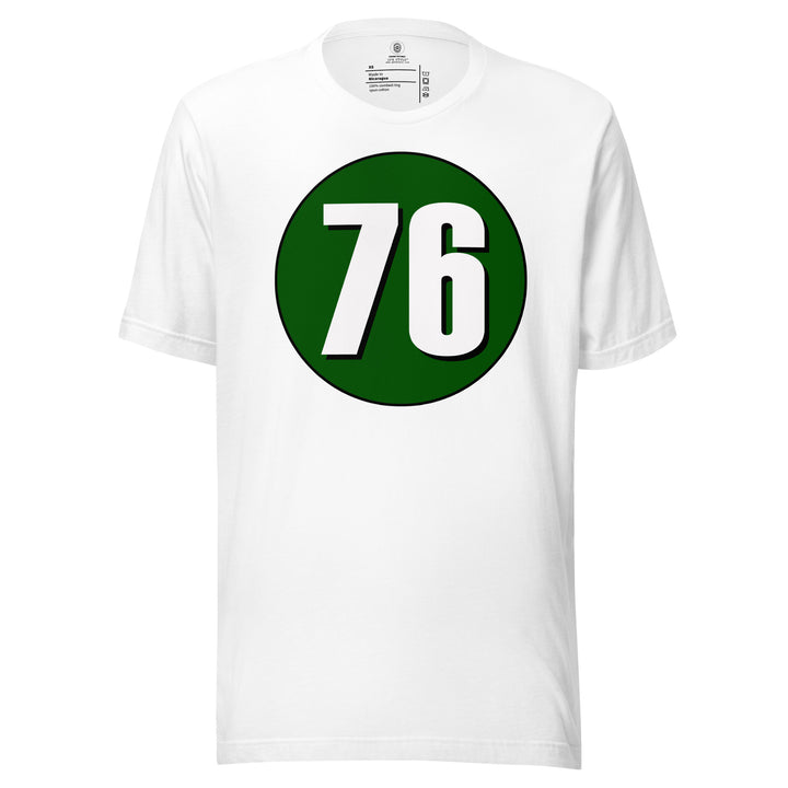 Unisex t-shirt: White on Hunter Green 76