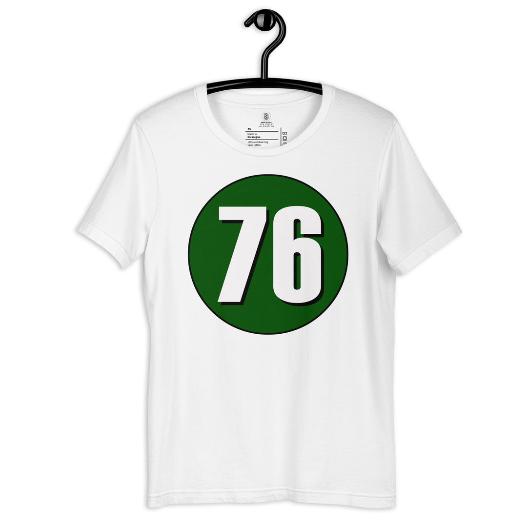 Unisex t-shirt: White on Hunter Green 76