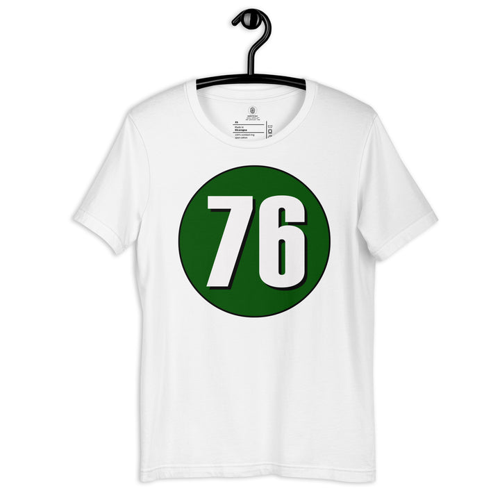 Unisex t-shirt: White on Hunter Green 76