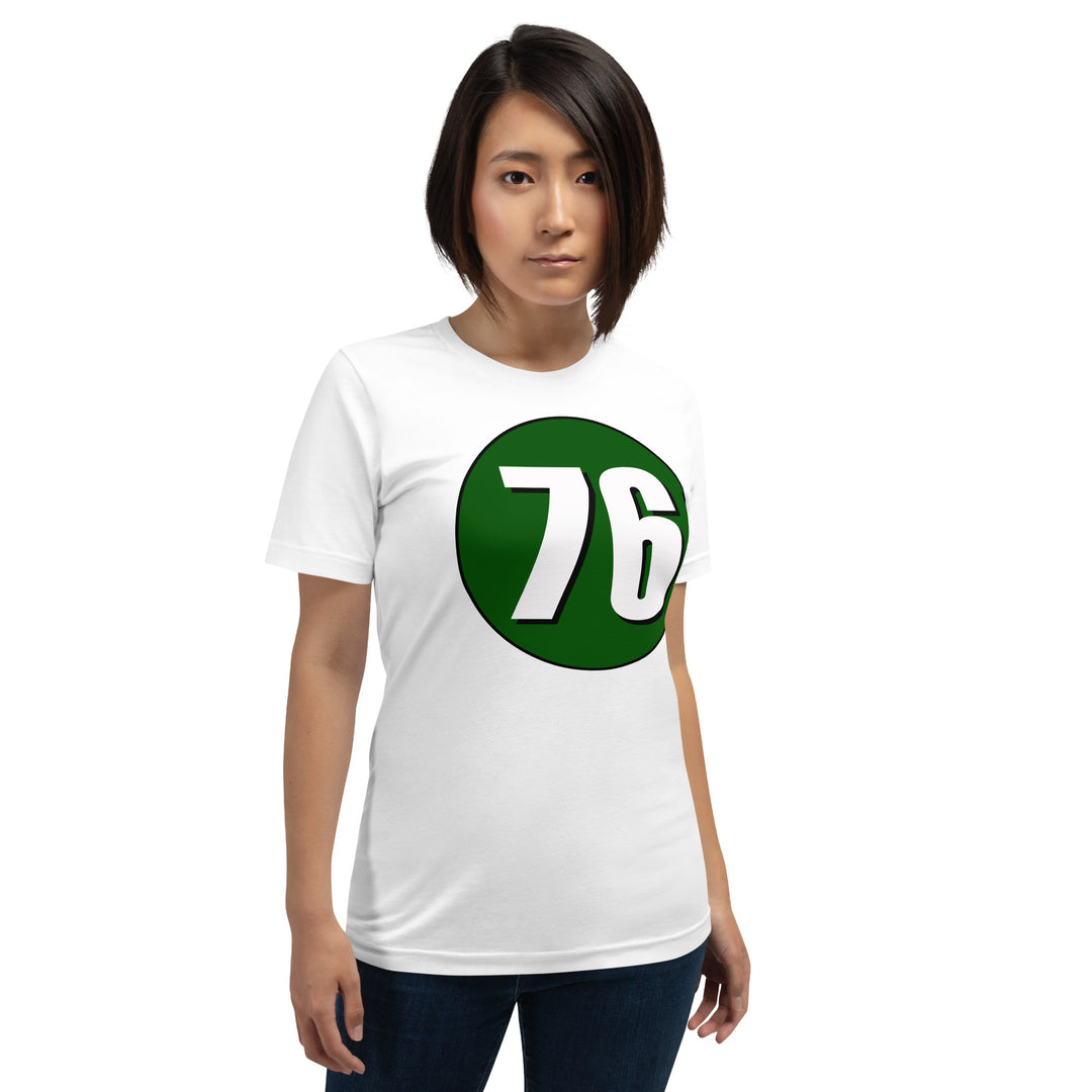 Unisex t-shirt: White on Hunter Green 76