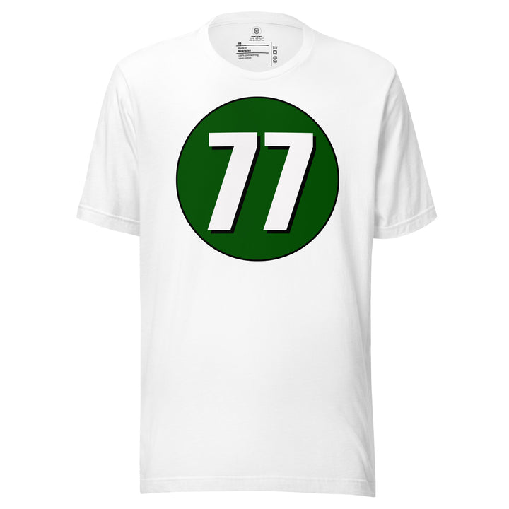 Unisex t-shirt: White on Hunter Green 77