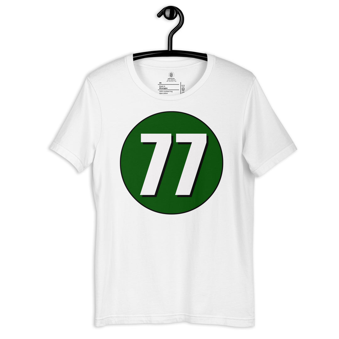 Unisex t-shirt: White on Hunter Green 77