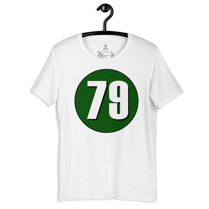 Unisex t-shirt: White on Hunter Green 79