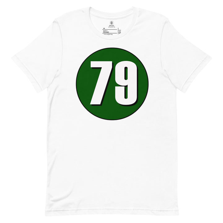 Unisex t-shirt: White on Hunter Green 79