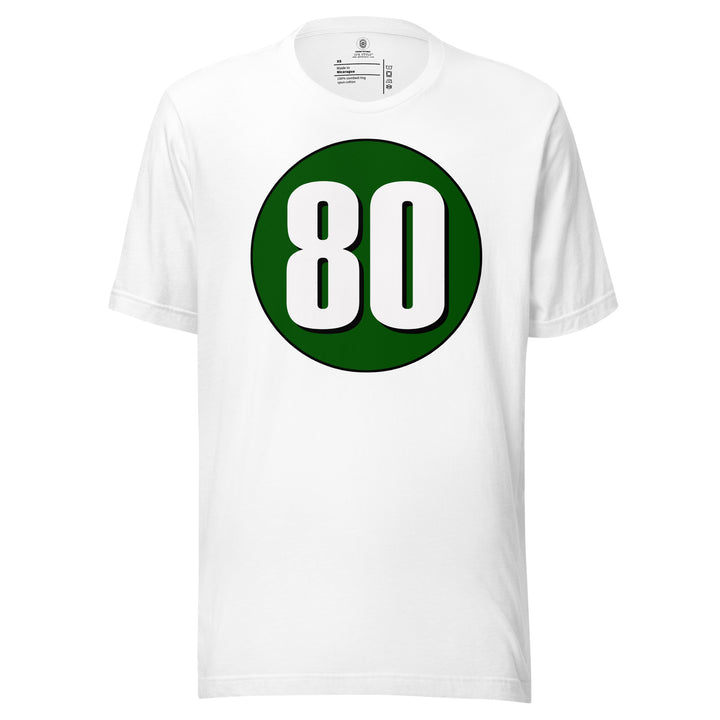 Unisex t-shirt: White on Hunter Green 80