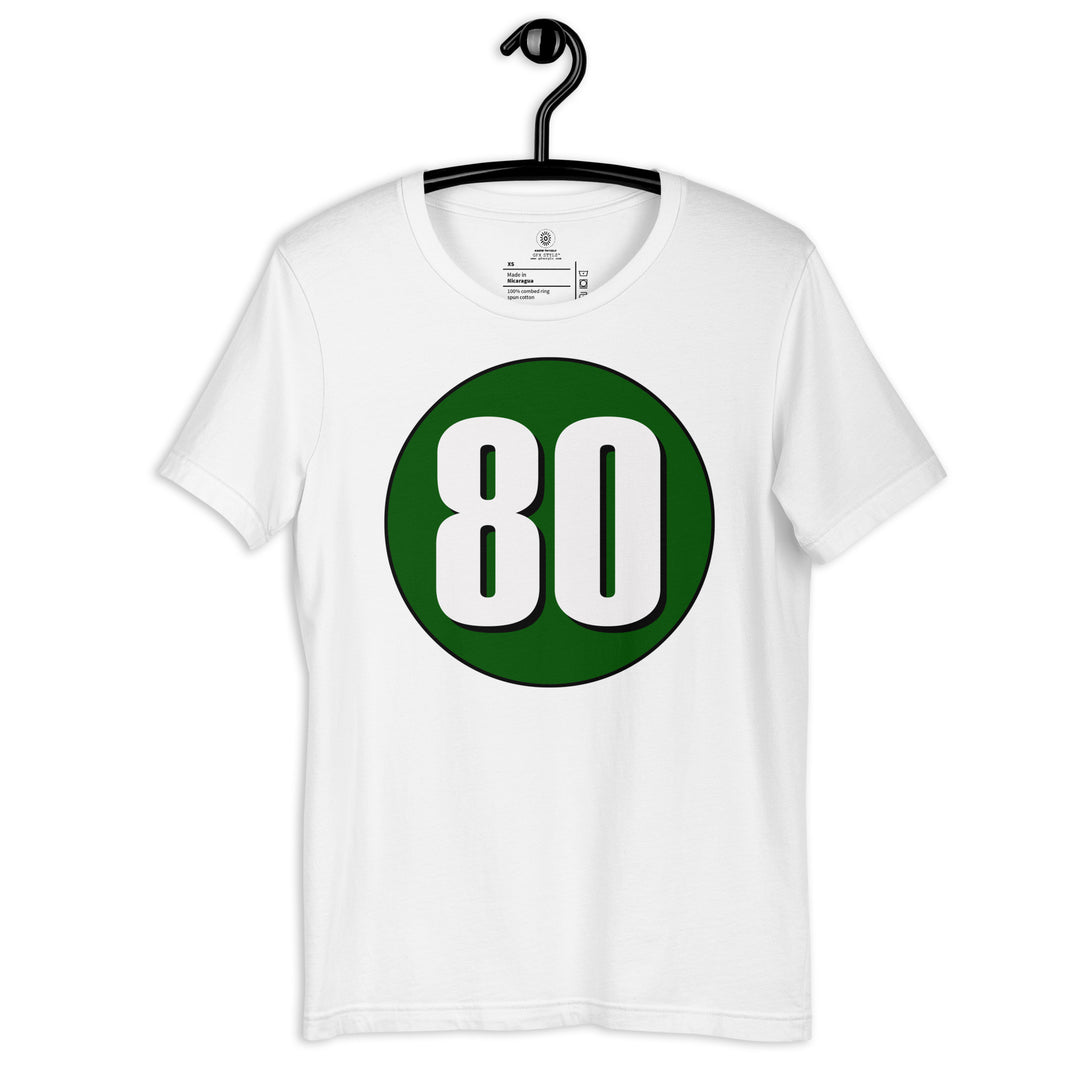 Unisex t-shirt: White on Hunter Green 80