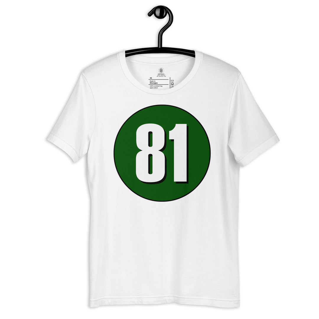 Unisex t-shirt: White on Hunter Green 81