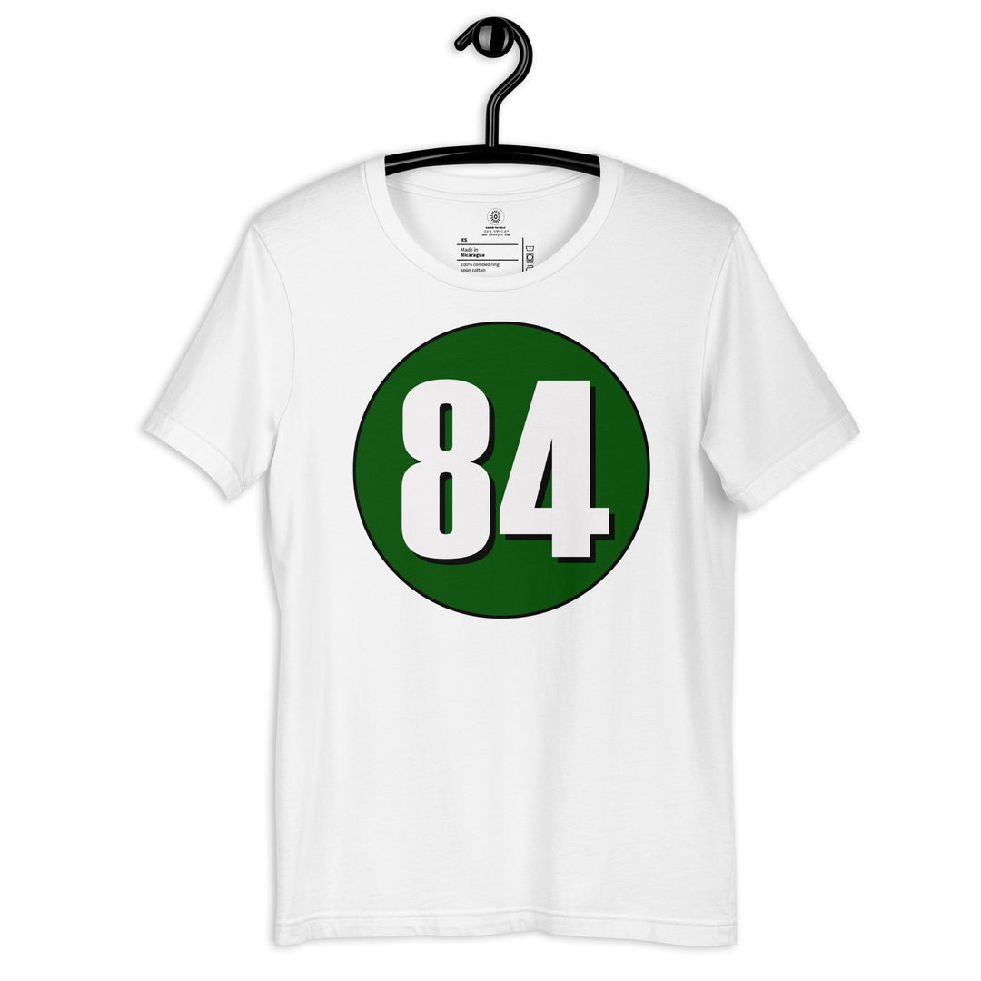 Unisex t-shirt: White on Hunter Green 84