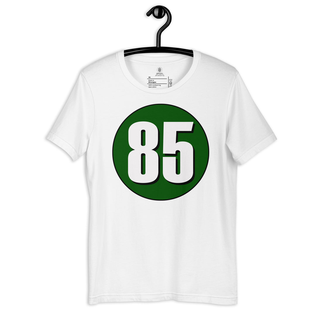 Unisex t-shirt: White on Hunter Green 85