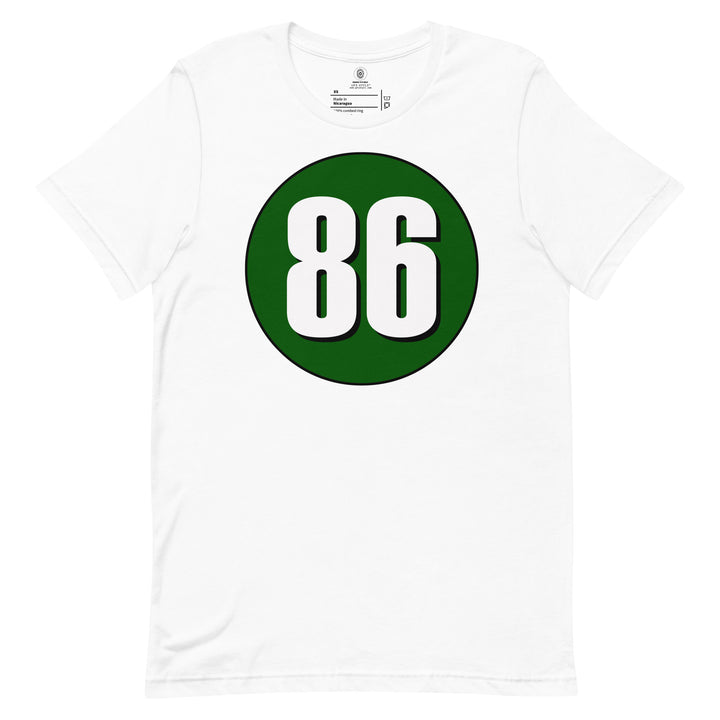 Unisex t-shirt: White on Hunter Green 86