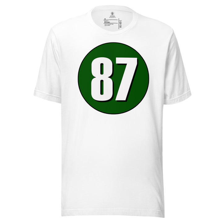 Unisex t-shirt: White on Hunter Green 87