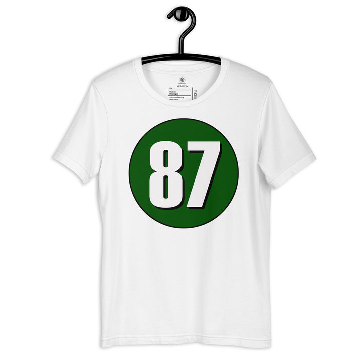 Unisex t-shirt: White on Hunter Green 87