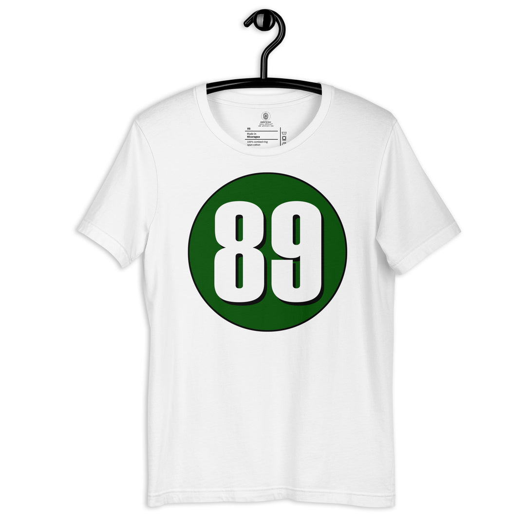 Unisex t-shirt: White on Hunter Green 89