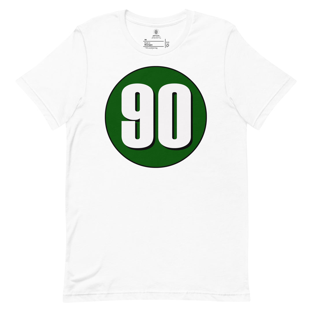 Unisex t-shirt: White on Hunter Green 90