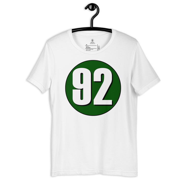 Unisex t-shirt: White on Hunter Green 92