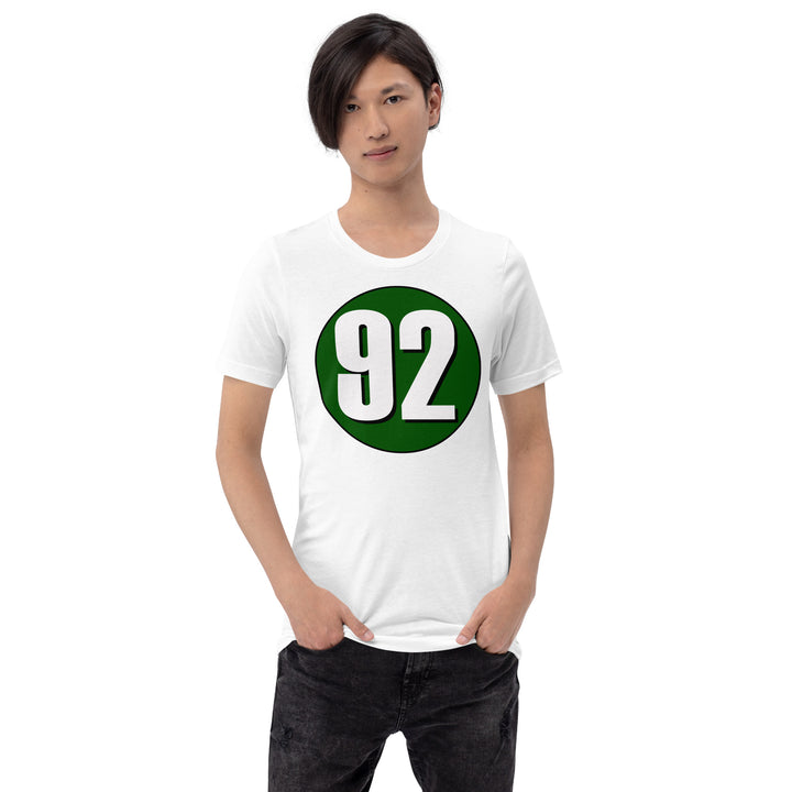 Unisex t-shirt: White on Hunter Green 92