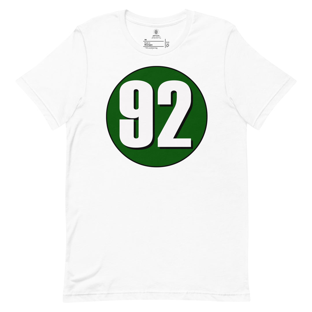 Unisex t-shirt: White on Hunter Green 92