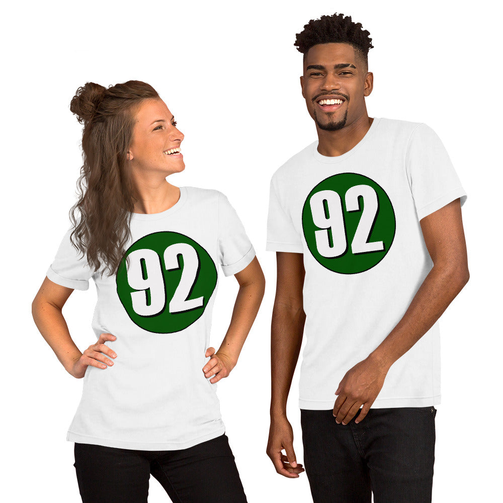 Unisex t-shirt: White on Hunter Green 92