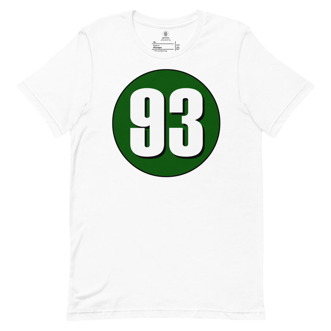 Unisex t-shirt: White on Hunter Green 93