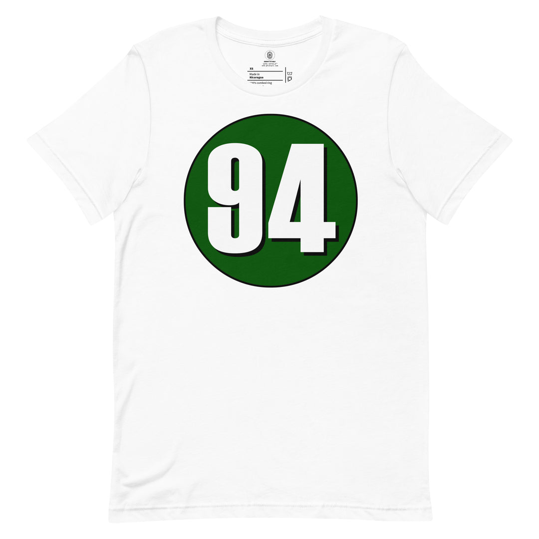 Unisex t-shirt: White on Hunter Green 94